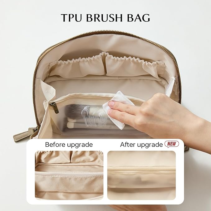 EACHY Travel Makeup Bag, Large Capacity Cosmetic Bag for Women, Waterproof PU Leather, Flat Open Portable Toiletry Bag for Skincare, Brushes & Travel Essentials