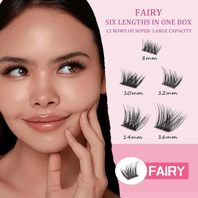 ISOOLU Fairy Lash Clusters Manga Individual Lashes C Curl Wispy Eyelash Clusters WideSpan Eyelash Extension Kit with Lash Bond and Seal Wet-Look Spiky Cluster Lashes (ZH14 Kit)