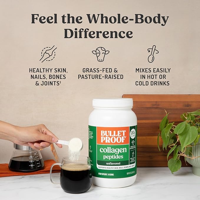 Bulletproof Unflavored Collagen Peptides Powder, 42.3 Ounces, Grass-Fed Collagen Protein and Amino Acids for Skin, Bones and Joints, Packaging May Vary