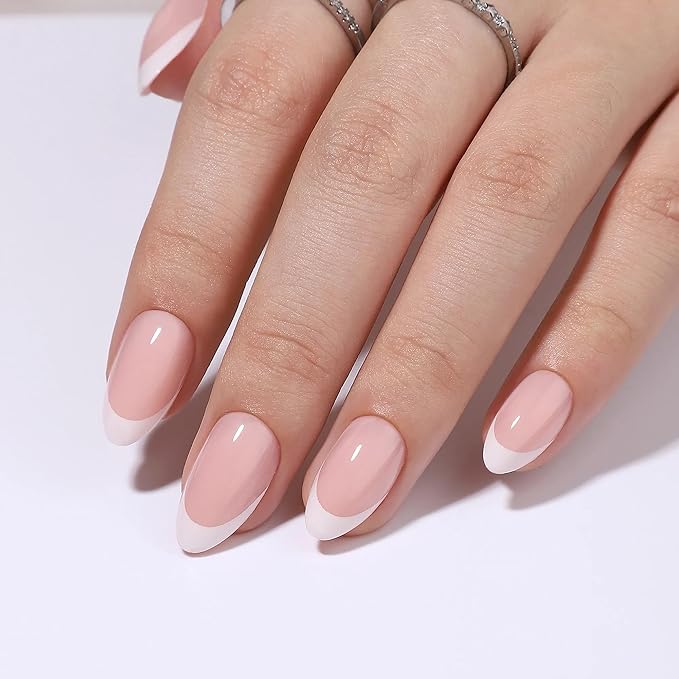 RPNZL Press On Nails - Paris | Classic French Manicure Tip, UV Finish Almond Nails, Reusable, Salon Quality | 32 Nails, 16 Sizes Kit with Glue and Adhesive Tabs