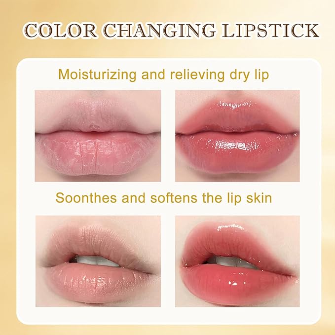 Color Changing Lipstick, Gold Crystal PH Lipstick Color Changing, Clear Lip stick That Changes Color, Long Lasting Moisturizing Tinted Lip Balm, Non-Sticky Formula, Lip Gloss for Women (2pcs, 0.12oz)