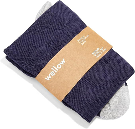 Wellow Wide Calf Compression Socks, Knee High Support, Fit for Men & Women, 18-25 mmHg, Made with Viscose from Bamboo