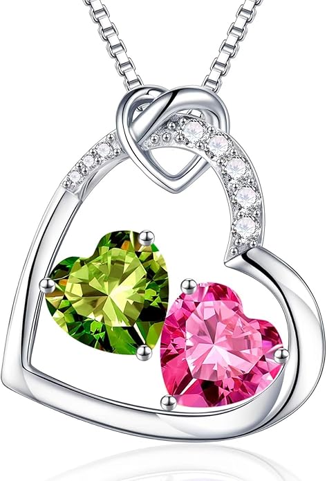 Iefil Valentines Day Gifts for Her - 925 Sterling Silver Heart Birthstone Necklace, Anniversary Birthday Gifts for Women Wife Girlfriend, Jewelry for Mom Daughter