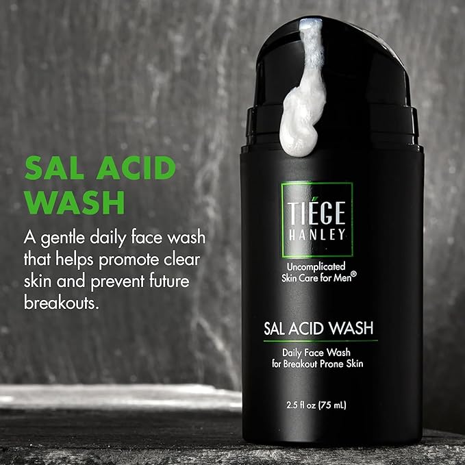 Tiege Hanley Salicylic Acid Cleanser for Men, Gentle Deep-Cleansing Face Wash for Acne-Prone Skin, Helps Remove Impurities & Control Oil, Refines Skin Texture & Pores, Men’s Skin Care, 2.5 FL Oz