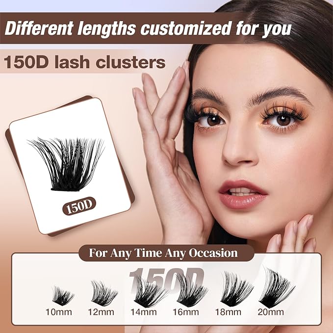 AILAISHI Lash Clusters Kit, DIY Cluster Eyelash Extensions 10‑20mm, 150D, 156pcs Fluffy D Curl Natural Lashes–Fake Cat Eye Individual Clusters