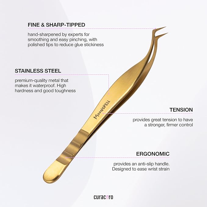 Curacoro Lash Tweezers - LashSmith 90° Eyelash Extension Tweezer - Eyelash Applicator for Volume & Promade Fans