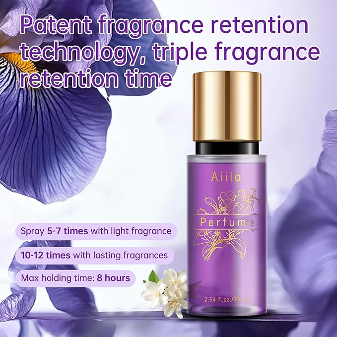 Aiilo Hair Perfume, Natural Fragrant Hair Perfume for Women, 8 Hours Longevity, Suitable for Hair, Body & Clothes - 75ml/2.54 fl oz (Transparent Violet)