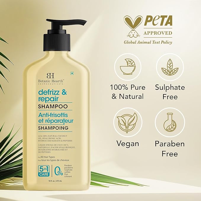 Botanic Hearth Coconut Oil Shampoo Infused With Hyaluronic Acid, Hydrolyzed Keratin & Peptides | Clarifying Shampoo To Defrizz, Repair & Strengthen Hair | For All Hair Types, 16 Fl Oz