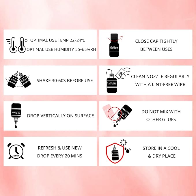Transparent Eyelash Extension Glue Lash Glue for Eyelash Extensions 1-2 Sec Fast Drying/Retention –7 Weeks / (0.17fl.oz / 5ml) Maximum Bonding Clear Pink Lash Adhesive Professional USE ONLY