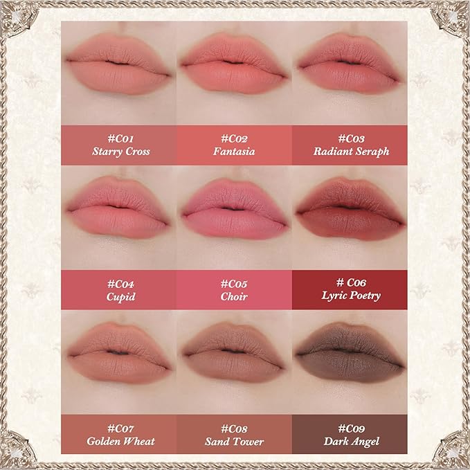 Flower Knows Little Angel Matte Lipstick,Super Soft & Ultra Silky Lip Mud Stick,Long Lasting & Moisturizing Vegan Lip Makeup for Girls&Women,Velvety Pink Finish(C04 Cupid)