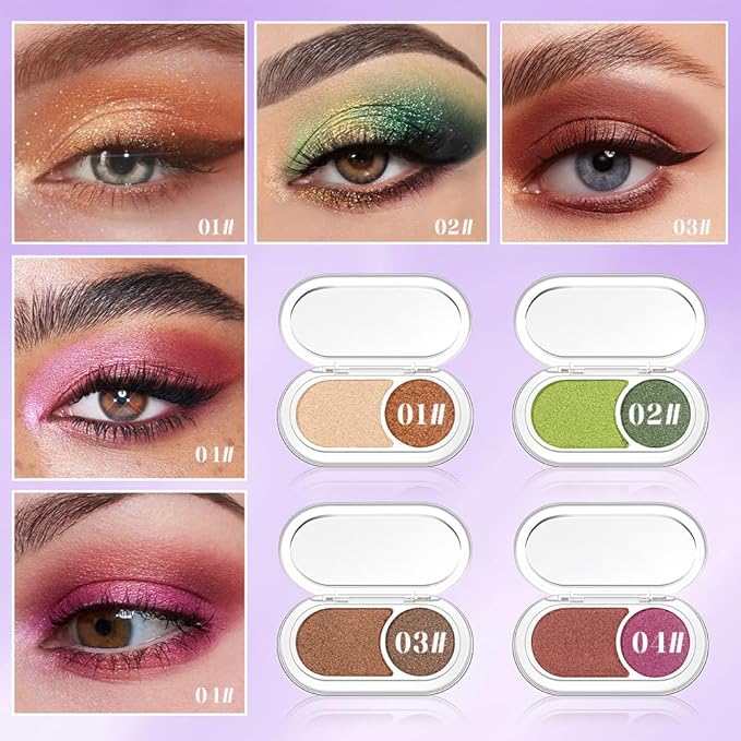 Mini Green Shimmer Eyeshadow Duo – Lime Glow & Forest Moss Metallic Eye Shadow Palette, High Pigment Long-Lasting Blendable Green Makeup for Brown Hazel Eyes, Wear, Party Glam, Stage & Night Out Looks