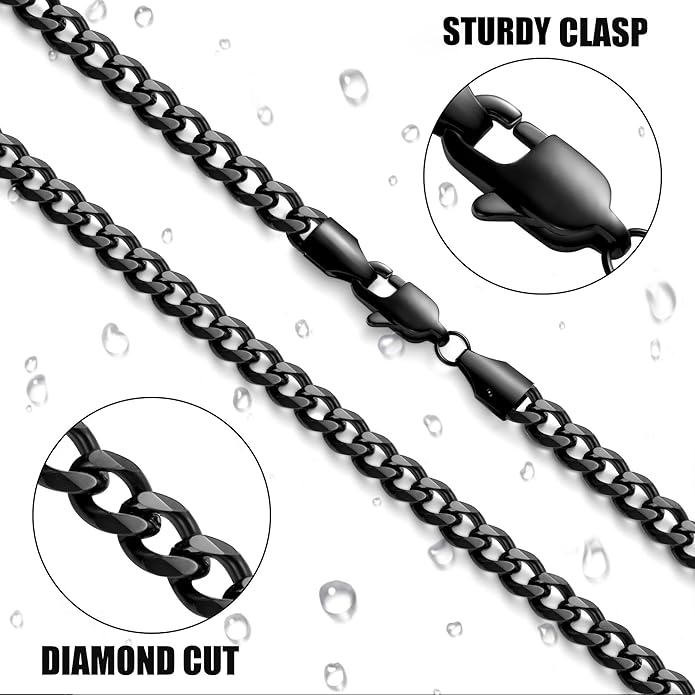Fiusem 3.5mm Cuban Link Chains for Men, Silver Tone/Black/14K Gold Plated Stainless Steel Necklace Chain, Mens Necklace 16, 18, 20, 22, 24, 26, 28 Inch