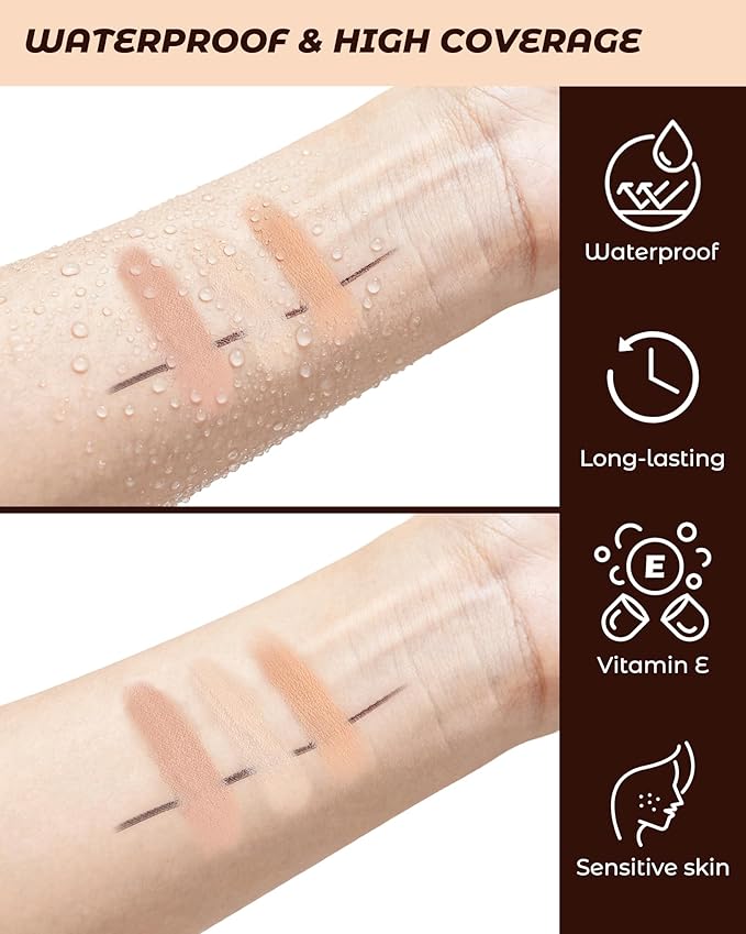 12 Pcs Wonder Concealer Pencil，3 Colors Face Concealer Pencil，Evens Out Skin Tone，Can Perfection Conceal Blemish，Dark Circle，Aging Spot，Acne，etc