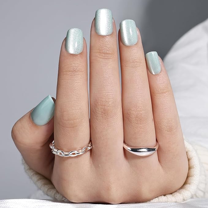 Leefrei Press On Nails, Short Square Green Glazed Press on Nails Frosted Mint Nails Press Ons for Women DIY Fake Nails Kit with Glue, Reusable Glue on Nails Short in 15 Sizes - 30pcs, Frosted Mint