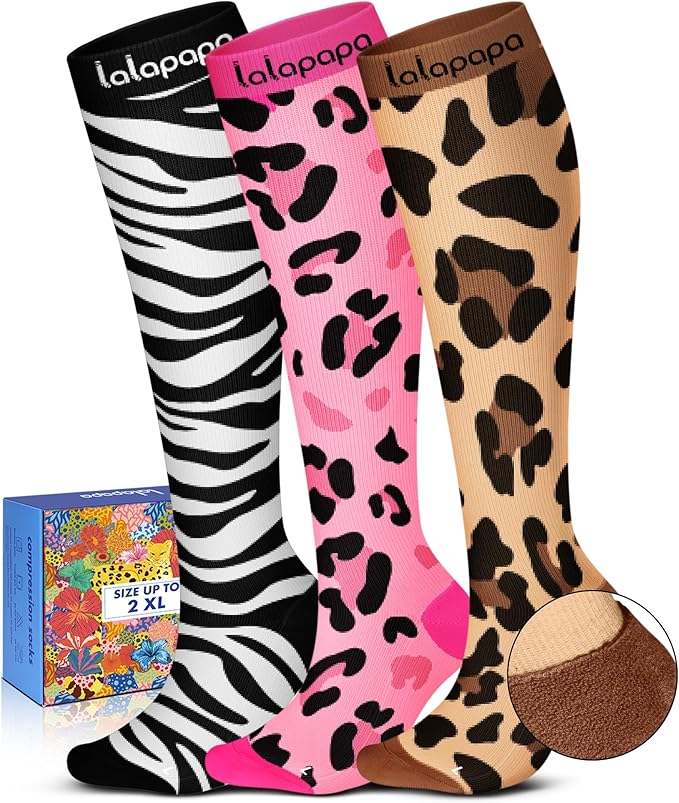 Lalapapa Cute Compression Socks for Women - 3 Pairs 20-30 mmHg Graduated Support Lightweight for Daily Wear Travel Nurse