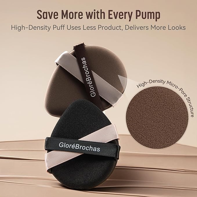 Makeup Sponge Set, GloréBrochas 2PCS Micro Porous Low Absorption Foundation Sponges, Latex-Free PU Cushion Puff, 3.2inches Soft Dual-Sided Powder Puff for Face Powder, Black&Brown