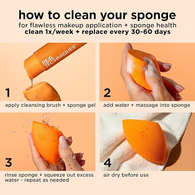 Real Techniques Miracle Complexion Sponge, Beauty Sponge For Makeup Blending & Foundation Application, Full Coverage, Streak-Free Professional Makeup Tool, Cruelty Free, Vegan, Latex Free, 2 Count