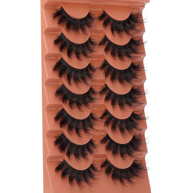 TOOCHUNAG Fluff 8D False Eyelashes 20mm Faux Mink Lashes Natural Fake Thick Volume Cat Eye Lashes 7 Pairs Multipack
