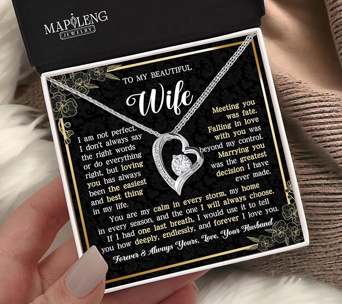 Mapileng To My Wife – Love Knot Necklace from Husband with Heartfelt Message Card & Elegant Luxury Gift Box, A Meaningful Romantic Jewelry Gift for Anniversary, Birthday, Wedding, Christmas