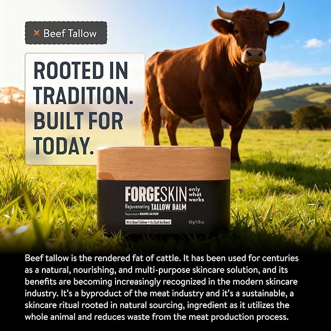 FORGE SKIN® Wrinkle Defense Beef Tallow Balm for Men [TALLOW-BASED] Moisturizer for Face Hydration - Hydrating Anti Aging Skin Cream - Natural Facial Skincare Lotion with Essential Oils (1.7 OZ)