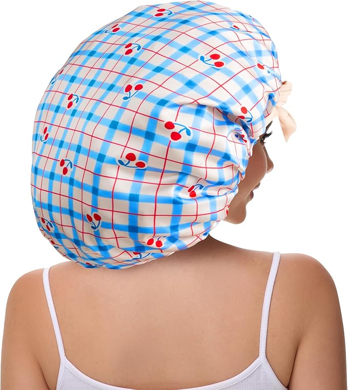 Double Layer Silk Bonnet with Tie Satin Lined Sleep Cap Hair Cover for Women's Curly Natural Hair