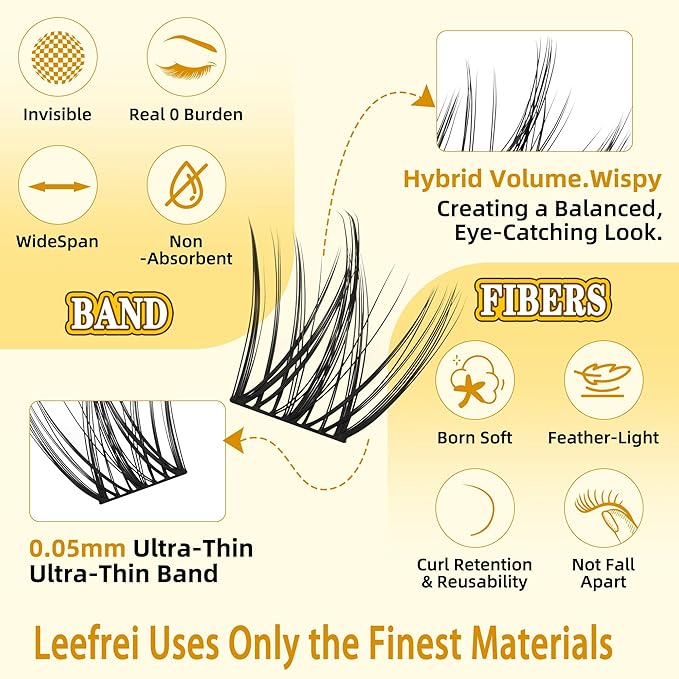 Leefrei Eyelash Clusters Set 10-18mm Wispy Lash Clusters D Curl DIY Cluster Lash Extension Kit Individual Lashes Kit With Bond & Seal, Glue Remover, Tweezers(LF02 Lashes Set)