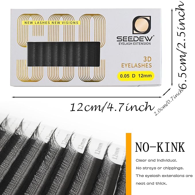 SEEDEW 3D-Double Tips Lash Extensions, 0.07mm D Curl MIX8-15mm 12 Rows/Tray, W Shape 3DD Flat Stem, PBT Natural Eyelashes for Beginner Artist, Lash Tech, Beauty Salon(3DD-Matte Black-0.07-D-MIX8-15mm)