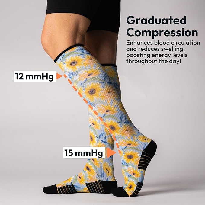 Viasox Compression Socks for Women and Men, Knee High Socks 12-15 mmhg Circulation Support for Flight, Travel, Daily