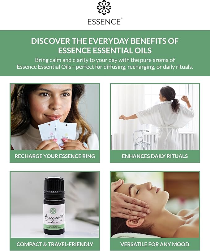 Essence Bergamot Essential Oil – Pure & Therapeutic Grade – Perfect for Aromatherapy, Diffusers & Recharging Essence Nasal Diffuser Rings – Natural Stress & Mood Support (5mL)
