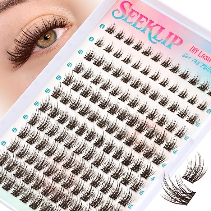 Lash Clusters Spiky Brown Manga Lash Clusters Looks Like Eyelash Extensions 144Pcs 8-16MM C Curl Dark Brown Doll Anime Cluser Lashes Thin Band Soft Doe Eyed Individual Lashes (Lavender-Brown)