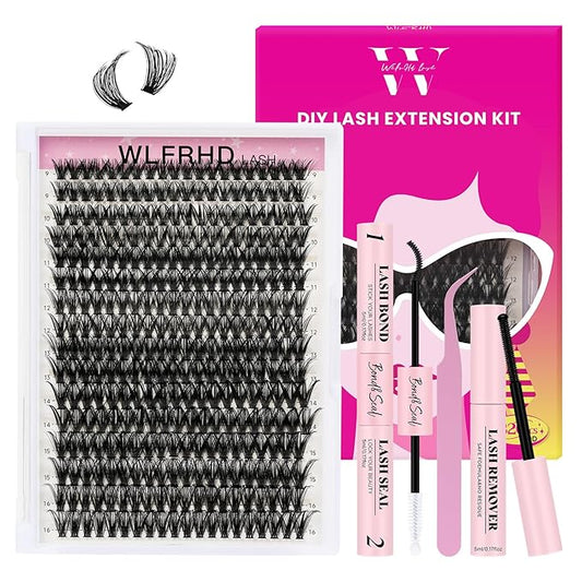 Lash Clusters Kit 320 Pcs DIY Individual Cluster Lashes D Curl Lash Extension Kit with Eyelash Bond and Seal, Remover, Tweezers Applicator Tool for False Eyelash Cluster Kit(50D, Mix9-16mm Kit)