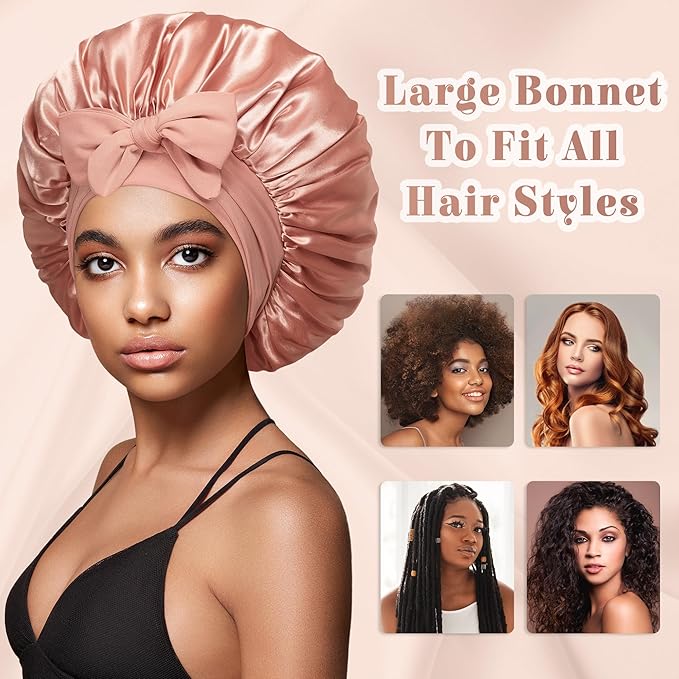 vidsel Bonnet with Tie Band, Hair Care Satin Silk Bonnet for Sleeping Women, Silky Sleep Bonnets for Women, Reversible Double Layer Sleep Cap for Curly Hair Braids