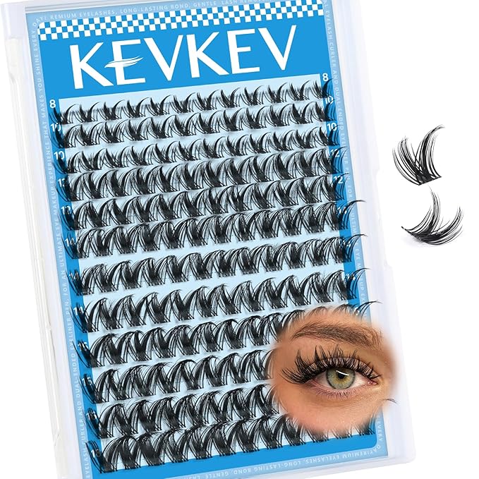 KEVKEV Lash Clusters 144 Pcs Eyelash Clusters Wispy Natural Cluster Eyelash Extension Thin Band & Soft Mix Length Lashes DIY Eyelashes Clusters at Home Easy to Apply(K02,8-18mix)