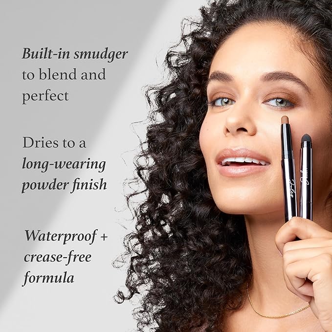 Julep Eyeshadow 101 Crème-to-Powder Waterproof Eyeshadow Stick Duo – Long-Lasting, Crease-Proof, Easy Apply with Built-in Smudger - Sand Shimmer and Smoky Tawny Matte