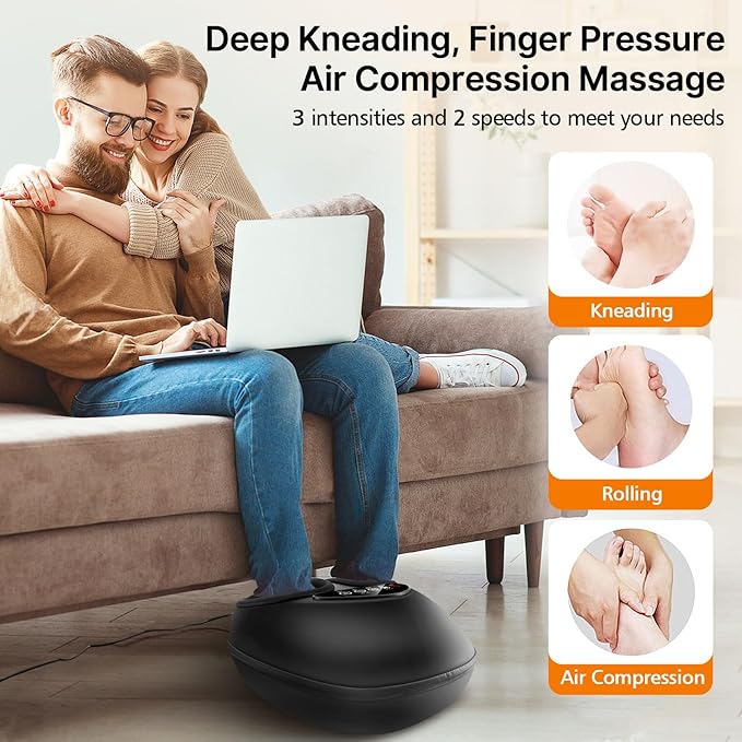 Emicool Shiatsu Foot Massager with Heat, Deep Kneading & Gentle Air Compression for Foot Wellness and Relaxation, Feet Massager, Electric Foot Massager Machine - Gifts for Women Men, Fits Size 13