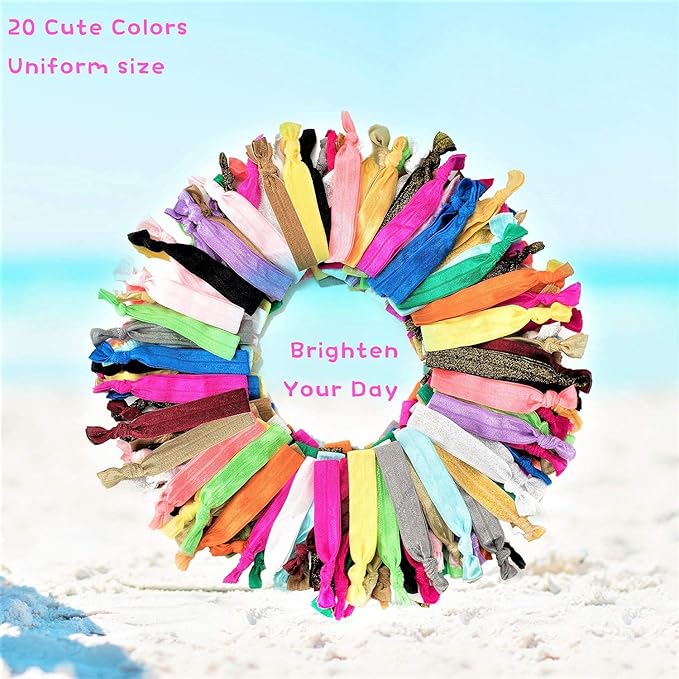 79STYLE 100Pcs No Crease Hair Ties For Women Fabric Hair Ties Cloth Ribbon Hair Scrunchies Knotted Ponytail Holders. Yoga Twist Flat Hair Bands Bulk Elastic Hair Ties Bracelet Grils (Mutil-20Colors)