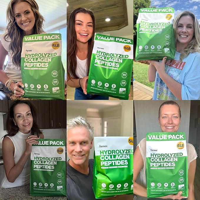 Fernes Collagen Powder for Women Men (5LB) Type I & III Flavorless & Odorless Easy-Mix Hydrolyzed Peptan Protein Peptides Joint Hair Skin & Nail Support Gluten-Free Non-GMO Keto Paleo Grass-Fed Kosher
