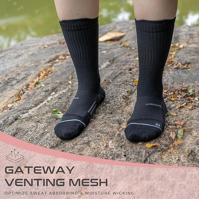 Coolmax Compression Running Socks for Women 3 Pairs, Anti-Blister Moisture Wicking Boot Crew Cushion Athletic Workout Socks