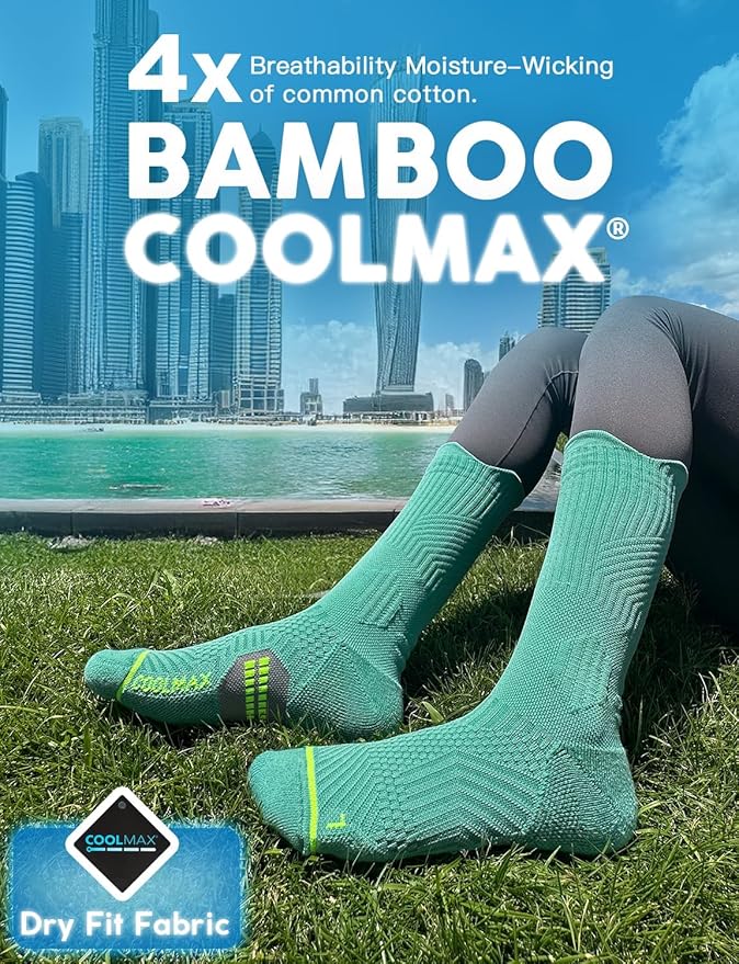 Juclise Womens Coolmax Bamboo Viscose Compression Running Crew Socks, Moisture-Wicking Anti-Blister Hiking&Gym Athletic
