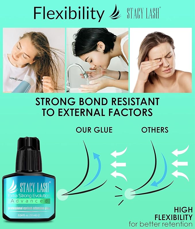 STACY LASH Extra Strong Evolution Advanced Eyelash Extension Glue (0.34fl.oz/10ml)/ 1Sec Dry /6Weeks Retention/Black Adhesive/Professional Supplies