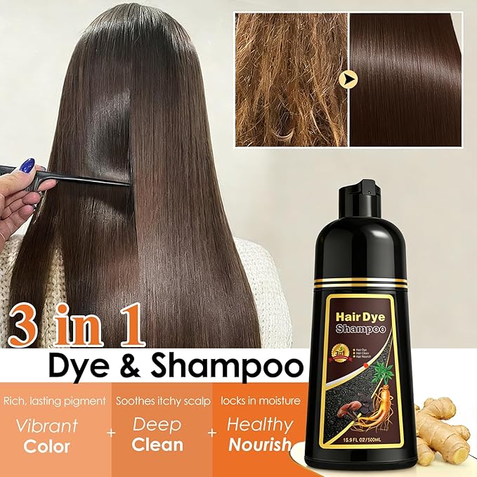 Hair Dye Shampoo 3 in 1 for Women & Men, Rich Coffee Root-to-Tip Coloring with Natural Extracts, 3-4 Weeks Lasting Smooth Shiny Finish, Easy Home Use for All Hair Types 16.9 fl oz (Coffee)