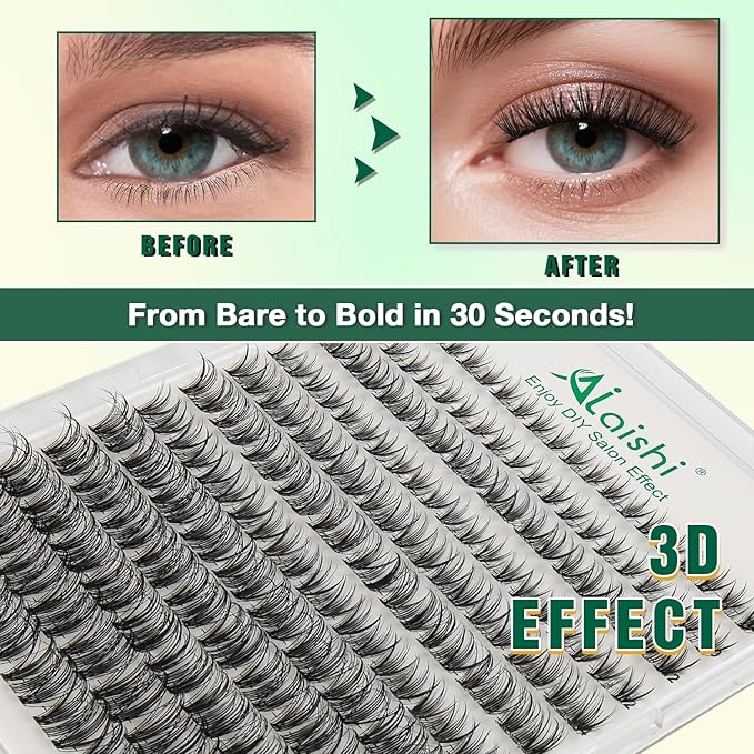 AILAISHI Lash Clusters Kit, DIY 3D Cluster Eyelash Extensions 10‑18mm,120pcs Fluffy D Curl Soft Natural Lashes with Bond and Seal,Remover,Tweezers–Fake Cat Eye Wispy Individual Clusters MIX1-1-L