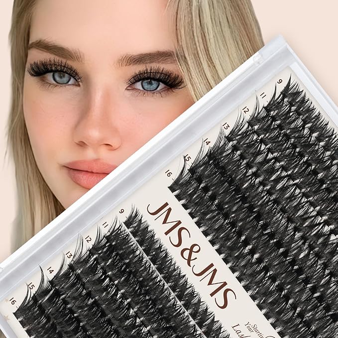 JMS&JMS 280Pcs Lash Clusters Soft Eyelash Clusters 60D+80D DIY Cluster Eyelash Extensions Soft and Easy to Wear at Home (60D+80D-D-9-16Mix)