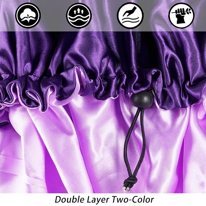 Satin Bonnet Silk Bonnet for Curly Hair Bonnet Braid Bonnet for Sleeping Bonnets for Women Large Double-Layer Adjustable Purple