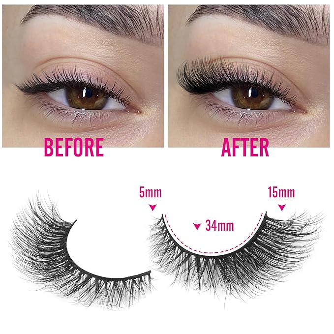 False Eyelashes Cat Eye Lashes Natural Fuzzy Eyelashes Wispy Strip Lashes Mink Volume Fake Eyelashes 7 Pairs Natural Lashes Cat Eye ALICROWN