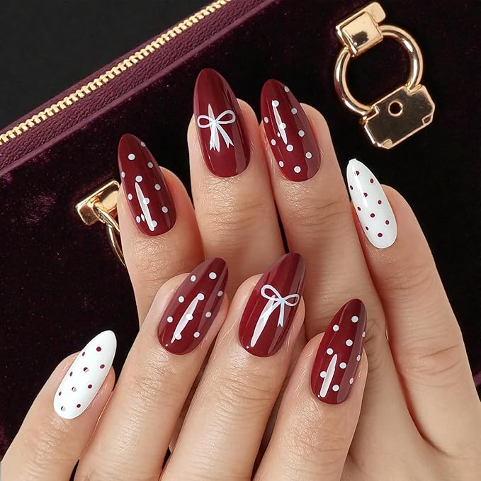 RPNZL Press On Nails - Paris | French Tip, UV Finish Almond Nails, Reusable | 16 Sizes - 32 Nails in Kit with Glue (Love)