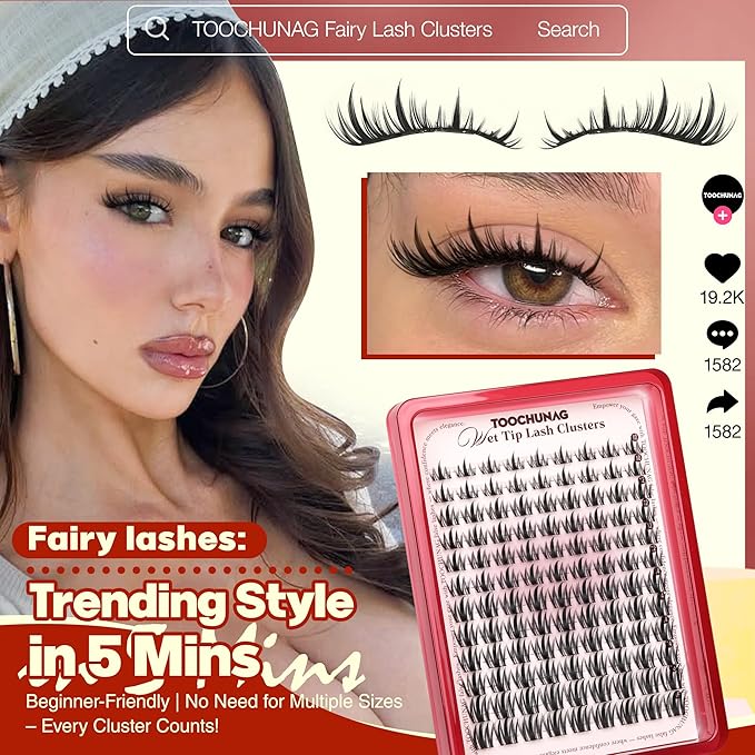 Manga Lash Clusters Natural Eyelash Clusters Wispy Spiky Cluster Eyelash Extensions Fairy Lash Extensions Anime D-Curly Individual Lashes 10-16mm Thin Band Lashes Clusters by TOOCHUNAG