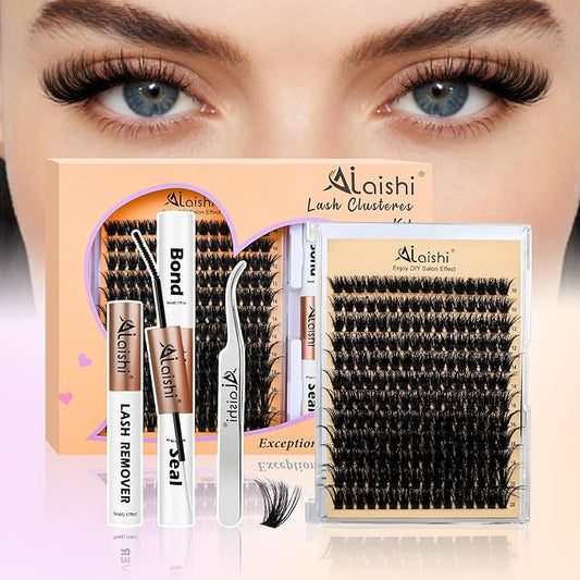 AILAISHI Lash Clusters Kit, DIY Cluster Eyelash Extensions 10‑20mm, 100D, 192pcs Fluffy D Curl Natural Lashes with Bond & Seal,Remover,Tweezers – Fake Cat Eye Individual Clusters
