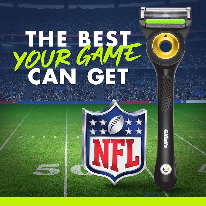 Gillette Labs Special NFL Steelers Edition Shaving Razor for Men - 1 Handle, 4 Razor Blade Refills & Magnetic Stand, GilletteLabs with Exfoliating Bar