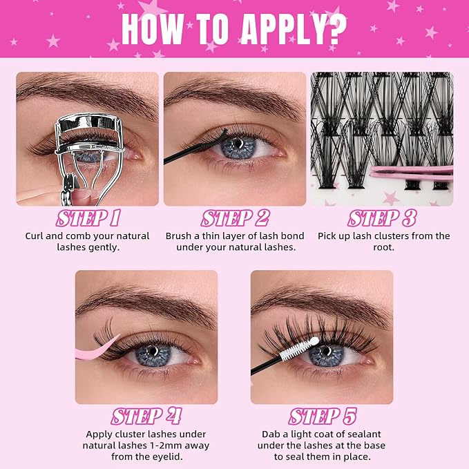 Lash Clusters Kit 320 Pcs DIY Individual Cluster Lashes D Curl Lash Extension Kit with Eyelash Bond and Seal, Remover, Tweezers Applicator Tool for False Eyelash Cluster Kit(40D, Mix9-16mm Kit)